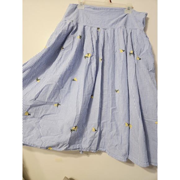Free Assembly Lemon Embroidered Maxi Skirt 16 Blue Stripe Cottagecore Preppy - Picture 2 of 7